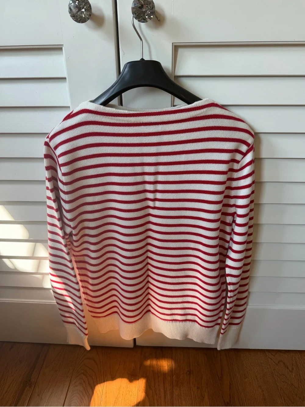 J. Crew White and Red Striped Crewneck Sweater